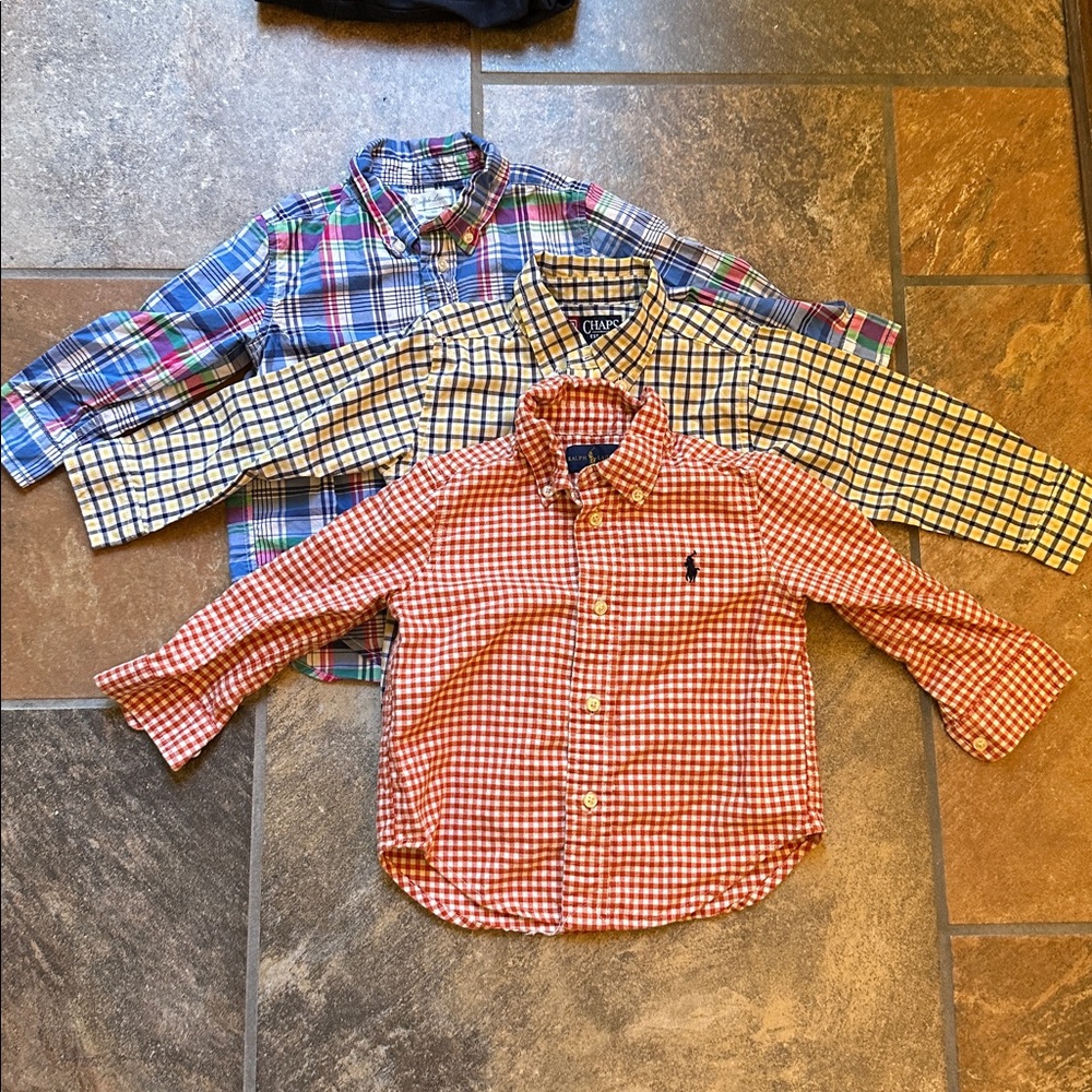 3 toddler boys button down dress shirts - Ralph Lauren and Chaps - 18 months